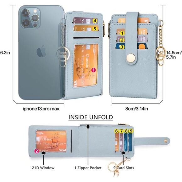 Slim Wallet for Women, 1-Cross grain-Sky blue - Picture 2 of 5